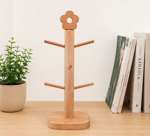 Eco-Friendly Wooden Mug <b>Tree</b> <b>Stand</b> with 6 Hooks Minimalist Coffee Cup Holder For Kitchen Countertop Storage And Organization - Product Image 4