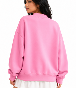 Suéter de cuello alto para mujer al por mayor, 100% algodón, oversize, con aplique de letras personalizado, mangas caídas y logotipo frontal - Product Image 3
