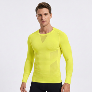 Unisex <b>White</b> Printed Lightweight <b>Long</b> Sleeve Crew Neck Breathable Mesh Sport Shirt Skinny Fit Polyester Summer Athletic Front - Product Image 3