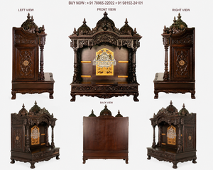 Traditional Solid Wood Big Temple Home Decor with Peacock Carving and Storage Handmade Durable Puja Mandir for Home For Sale USA - Product Image 2