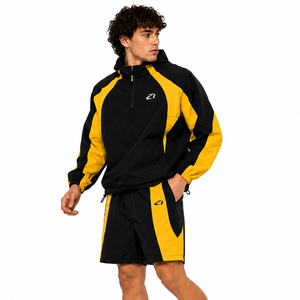 Trendy Custom Yellow Black Men's Windbreaker Short Sets Hooded Windbreaker Shorts Set Men Nylon Men's Shorts Windbreaker Hoodies - Product Image 6