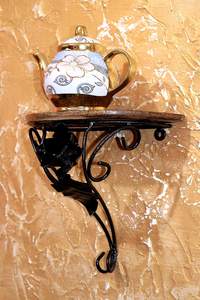 Support mural en bois et fer forgé, étagère murale, lot de 2, finition noire brillante pour une décoration intérieure élégante (noir et marron) - Product Image 3