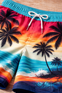 กางเกงว่ายน้ำชายลายทรอปิคอลซันเซ็ท – กางเกงชายหาดลายปาล์มแห้งเร็ว - Product Image 3