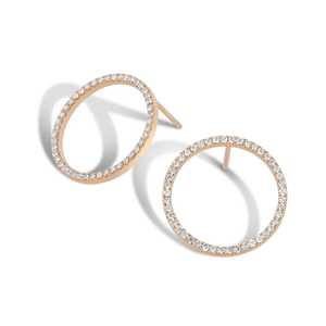 Pendientes de Aro Abierto con Diamantes Circulares Engastados en Pavé, Geométricos, Venta al por Mayor, 18mm, Oro Sólido 14K 18K, Plata 925, Corte Redondo - Product Image 1