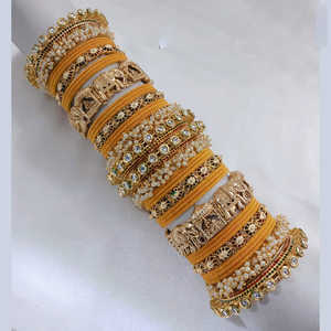 Jewelemarket Gold Plated Yellow Meenakari Velvet <b>Bangles</b> <b>Set</b> with Pota Stone Pearl 2.8 - Product Image 1