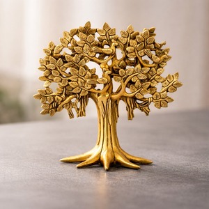 SHUBHAM Brass <b>Tree</b> Life Figurine Gold Plated Handmade Polished Modern Geometric <b>Tabletop</b> Vase Living Room Home Decor Gift - Product Image 5
