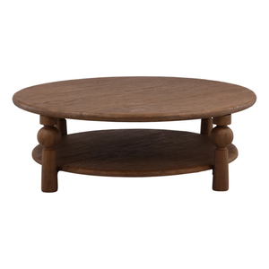 Mesa de Centro Redonda de Madera Maciza con Estante de Almacenamiento, Diseño Rústico para Sala de Estar - Product Image 1