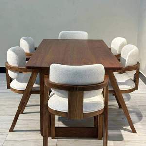 Daystar Trade Luxury Customizable Rectangular Solid Wood <b>Dining</b> Table <b>4</b> Upholstered <b>Chairs</b> Marble Top Midcentury Home Furniture - Product Image 2