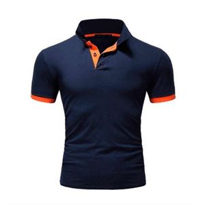 Polo de Manga Corta Azul Marino con Ribete en Naranja, Corte Ajustado, Camiseta Casual de Punto - Product Image 1