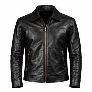 Chaqueta de Cuero Clásica Negra para Hombre, Cierre Frontal, Corte Ajustado Informal, Moda de Invierno, Calidad Premium - Product Image 1