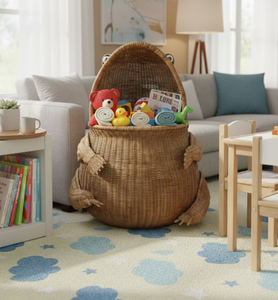 ตะกร้าเก็บของรูปสัตว์สานด้วยมือจากหวายพร้อมฝาปิด ลายกบ ตะกร้าหวายสำหรับใส่ของเล่นและผ้า สำหรับใช้งานได้หลากหลาย จากเวียดนาม - Product Image 5