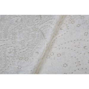 Tela de Satén Semiseda de Alta Calidad por Metro, Color Blanco Hueso con Bordado Paisley y Lentejuelas Doradas, 44 Pulgadas de Ancho - Product Image 1