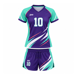 Conjunto de Camiseta y Pantalones Cortos de Voleibol para Mujer de Primera Calidad, Color Morado, Uniforme Sublimado Personalizado, Fabricante - Product Image 1