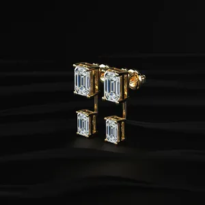 3CT Double <b>Emerald</b> Shape Solitaire Diamond <b>Stud</b> <b>Earrings</b> Elegant Diamond <b>Earrings</b> with VVS-VS Clarity IGI Certified for Women's - Product Image 3