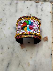 Hand Embroidered Hinged Cuff Bracelet <b>with</b> <b>Mirror</b> Work Colorful Bead Embellished Boho Ethnic Statement Jewelry - Product Image 1