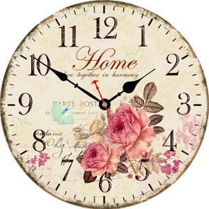 Rustic Pine Wood Wall <b>Clock</b> <b>Hand</b>-Painted Roses Wholesale Farmhouse Dcor - Product Image 2