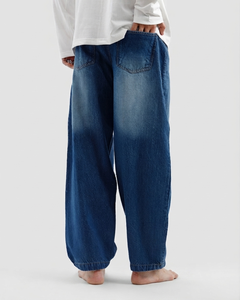 Men's Wide Leg <b>Jeans</b> 100% Cotton Stonewashed <b>Elastic</b> <b>Waist</b> Casual Breathable Midweight Spring Wear - Product Image 5