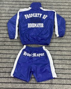 Custom <b>Men's</b> Plus Size Nylon Windbreaker <b>Jacket</b> and Shorts Set Full Zip Lightweight Water Resistant Tracksuit - Product Image 2
