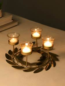 Black Metal 6 <b>Tealight</b> <b>Candle</b> Stands Glass Votive Ring Round Tabletop Centerpiece Modern Home Decor Stand - Product Image 5