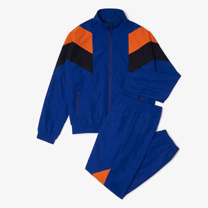 Men's Blue Orange Color Blocked Tracksuit Set Zipper Closure Elastic Waist Regular Fit Polyester Outdoor Wear - Product Image 5
