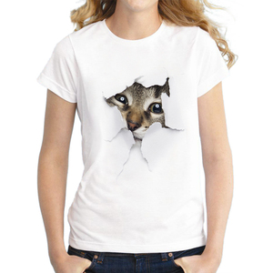T-shirt pour femme de haute qualité, vente en gros, motif chat mignon, impression 3D personnalisée, tee-shirt d'été, style urbain - Product Image 5