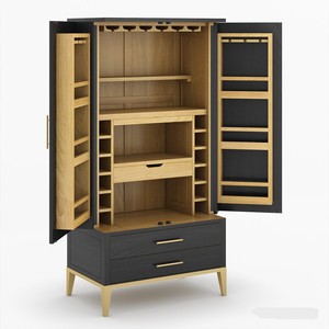 Modern Solid Oak Freestanding Bar Cabinet with 4-Compartment Wine & Drink Storage and Drawers for Home Lounge - Product Image 1