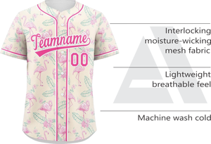 Uniforme de Béisbol/Sóftbol Personalizado para Hombre, Jersey de Malla de Primera Calidad, Cuello en V, Botones Frontales, Beige/Rosa Flamenco, Manga Corta - Product Image 3