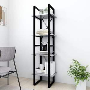 Libreria grigia in cemento con legno ingegnerizzato nero e metallo, mobile moderno di medie dimensioni per la casa - Product Image 3