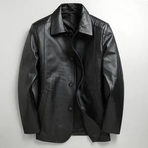 Pure <strong>Leather</strong> Jacket in Stock Men's Classic Trucker Jacket Genuine Sheepskin Shirt Collar Casual Smooth Lightweight <strong>Leathers</strong> - Product Image 5