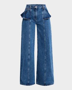 Pantalones vaqueros de cintura alta para hombre, talla grande, de algodón, con volantes, corte holgado, casuales, con cierre de botones - Product Image 2