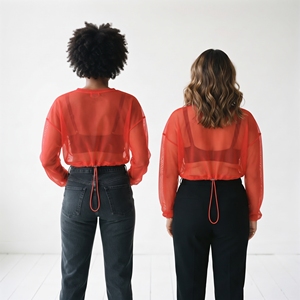 <b>Sheer</b> Red Mesh Crop <b>Tops</b> Women O-Neck <b>Long</b> <b>Sleeve</b> Casual Transparent Blouse Breathable Lightweight See Through <b>Tops</b> - Product Image 2