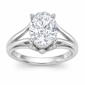 Anillo de Halo con Diamantes Ovalados, Plata 925, Banda Pavé de Tallo Dividido, Anillo de Novia con Diamantes Cultivados en Laboratorio, Personalizado - Product Image 1