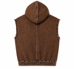 เสื้อกั๊กยีนส์มีฮู้ดแขนกุดสำหรับผู้ชายสไตล์สตรีทแวร์ - Product Image 4