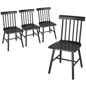 Ensemble de 4 chaises de salle à manger noires style farmhouse, chaises de cuisine en bois avec structure métallique et dossier à tiges, en bois d'hévéa pour salle à manger - Product Image 1