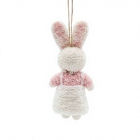 Poupée Lapin Traditionnelle en Feutre de Laine 100% Certifiée Écologique, Ornements de Noël, Lunettes, Robe Rose, Fleur Brodé, Faite à la Main