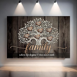 Arbre généalogique personnalisé en bois de manguier naturel, design traditionnel rectangulaire, art mural, 80x70cm |   Aqudus suspendu artisanal - Product Image 1