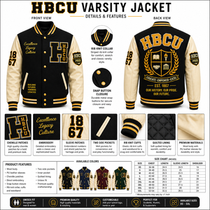 เสื้อแจ็คเก็ต Letterman HBCU สำหรับผู้ชาย แจ็คเก็ต Varsity คลาสสิก ปักโลโก้ได้ตามสั่ง ตัวเสื้อทำจากผ้าขนสัตว์ แขนเสื้อทำจากหนัง ขายส่งเสื้อแจ็คเก็ต Letterman HBCU แบบสั่งทำ - Product Image 3
