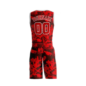 Conjunto de Uniforme de Baloncesto Sublimado Personalizado, Patrón Rojo y Negro, Nombre del Equipo 00, Ropa Deportiva Transpirable, Unisex para Adultos - Product Image 2