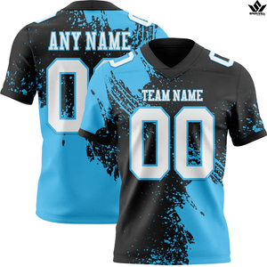 Camiseta de Fútbol Personalizada para Hombre, Cuello en V, Manga Corta, Azul y Blanca, Sublimada, de Poliéster que Absorbe la Humedad, Uniforme de Equipo - Product Image 6