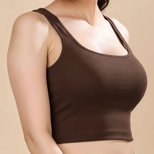 Hot Selling Womens Ribbed Crop Tank <b>Top</b> Brown Cotton Sleeveless Scoop <b>Neck</b> Casual Camisole Manufacturer - Product Image 4
