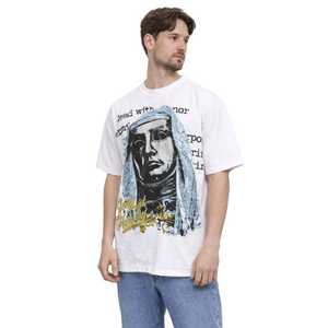 T-shirt blanc à manches courtes pour homme avec imprimé artistique religieux, col rond, coupe décontractée, en jersey de coton - Product Image 3