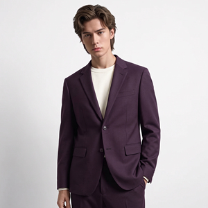 Blazer de costume violet Mulberry pour homme, revers cranté, deux boutons, tissage sergé fin, poches à rabat, boutons de manchette, veste de soirée - Product Image 1