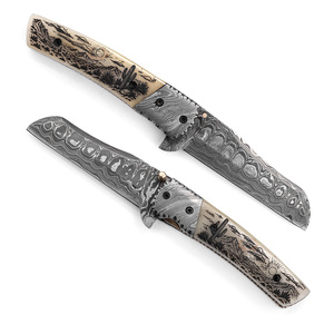 Couteau pliant professionnel en acier Damas - Utilisation pour la chasse et le camping - Qualité industrielle - Longueur totale de 19 cm - Gravure au laser - OEM - Product Image 2