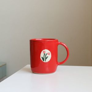 Hand-Made Ceramic <b>Mug</b> Green Checkered Cherry Pattern Cute Design Heat-Resistant Dishwasher Safe Home Use - Product Image 2