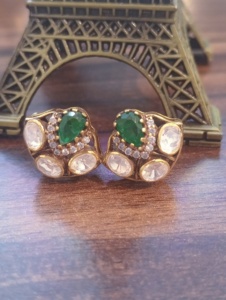 Vintage Gold Plated Luxury <b>Stud</b> <b>Earrings</b> with Green <b>Crystal</b> and Clear Rhinestones for Women Everyday Wear Gift & Party - Product Image 3