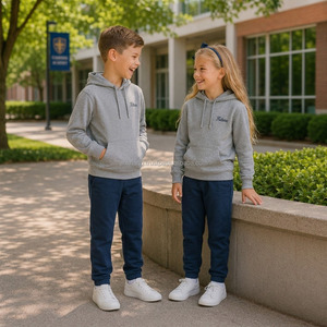 Conjunto de Uniforme Escolar para Niños, Sudadera Gris y Pantalones Azul Marino, Logotipo Bordado, Ropa para Estudiantes de Primaria, Unisex, OEM, ODM - Product Image 1