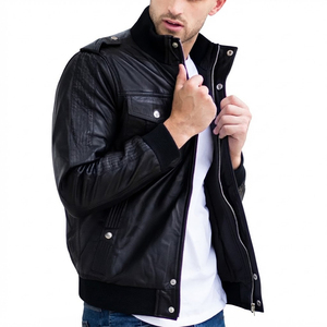 Blouson Moto Homme Noir en Cuir PU, Col Montant, Boutons sur le Devant, Couleur Unie, Coupe Droite, Vêtement d'Extérieur Décontracté pour l'Automne – Le Plus Demandé - Product Image 2