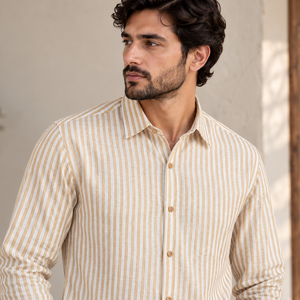 Camisa de Lino a Rayas para Hombre, Cuello Alto, de la Mejor Calidad, Ideal para Reuniones, Agradable al Tacto, de Secado Rápido, Transpirable, Oferta Personalizada de Verano - Product Image 3