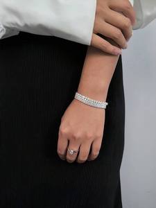 Clover Hip Hop Unisex <b>Bracelet</b> Fully Iced Diamond Channel Setting Chain Link 18K <b>Solid</b> <b>Gold</b> IGI Certified Brilliant Cut Wedding - Product Image 2