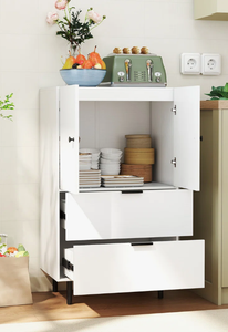 Wholesale Modern <b>Tall</b> White Storage <b>Cabinet</b> with Double Doors and Two Drawers Minimalist Floor Standing Organizer for Living - Product Image 5
